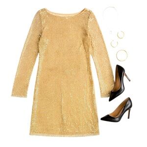 Anthropologie Gold Sequin Backless Dress